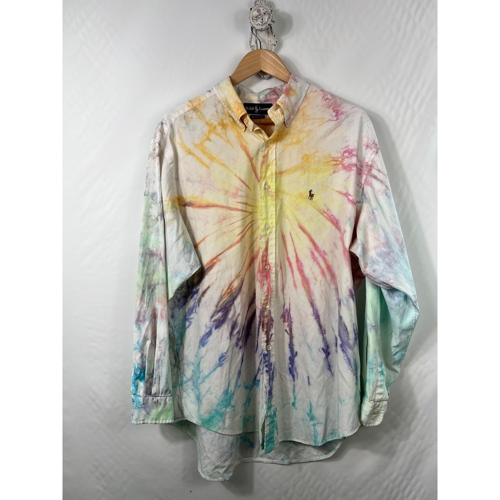 Ralph Lauren Yarmouth‎ Button Down Dress Shirt Mens 17-35 Tie Dye